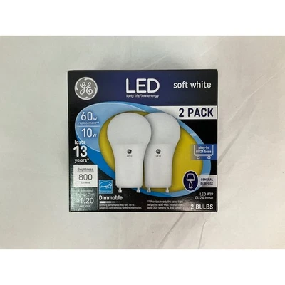 GE LED A19 10W 800LM GU24 Soft White Light Bulbs 2700K 2 Pack New In Package - Image 1 of 2