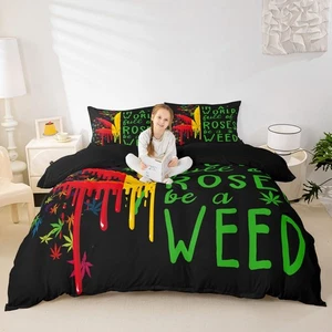 Marijuana Weed Bedding Set Queen,Colorful Cannabis Leaf Comforter Cover for B... - Picture 1 of 7