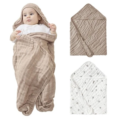 2 Pack 32x32 Inch Muslin Baby Hooded Bath Towels, 100 Cotton, Soft, Absorbent - Image 1 of 4
