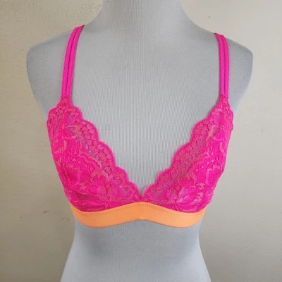 Bralette Victoria's Secret ROSA Rosa Neón Naranja Encaje Talla Grande Sin Cable Foto 1 de 4