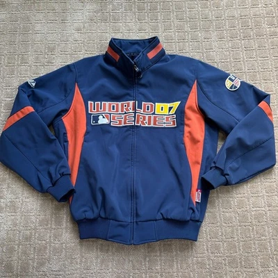2007 MLB Serie Mundial Majestic Therma Base Chaqueta Para Hombres M Azul Marino Naranja Cremallera Completa Foto 1 de 4