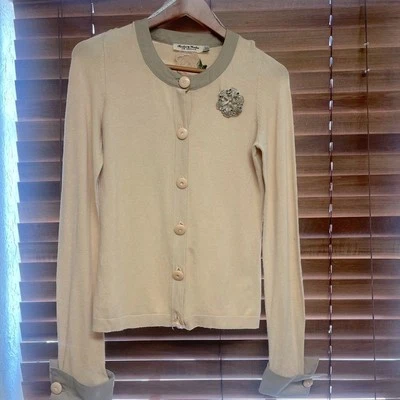 Twelve by Twelve Los Angeles Cream Cardigan Sweater | Size M with Metallic Pin  - Image 1 of 4
