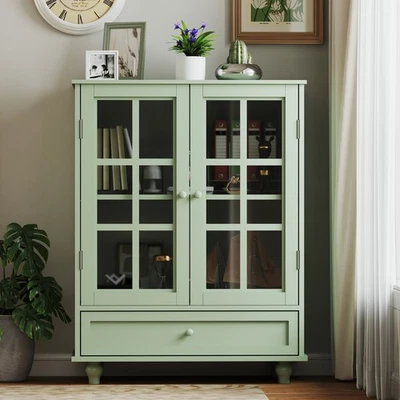 Wooden Curio Display Cabinet w/Double Glass Doors, Drawer and Adjustable Shelf - Image 1 of 4