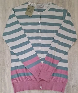 JOHN SMEDLEY Womens 100% COTTON STRIPED CARDIGAN SIZE XL BNWT RRP £180 - Picture 1 of 7