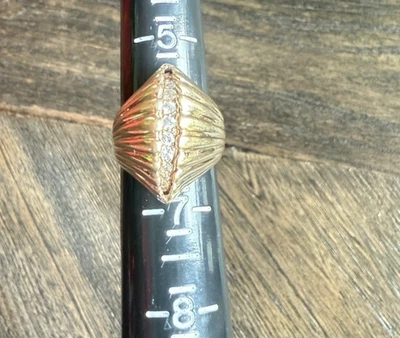 Anillo Cúpula Acanalado Diamante Oro 14K Vintage Firmado J. A. Mujer 6.25 Foto 1 de 4