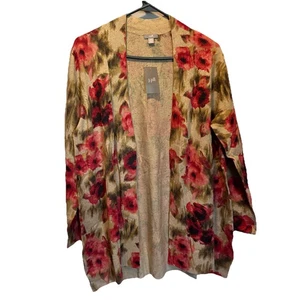 J Jill Poppy Floral Open Front Long Sleeve Cotton Blend Tunic Cardigan Sweater1X - Picture 1 of 9