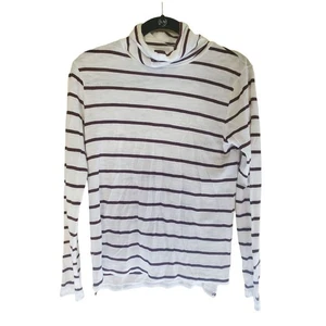 Madewell Top Small Womens Turtle Neck Long Sleeve White Purple Striped Casual - Picture 1 of 4