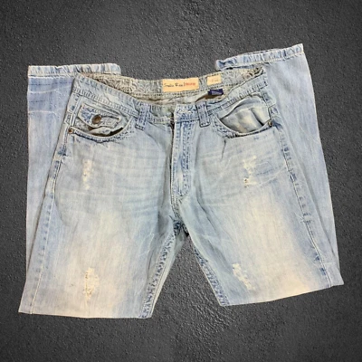 Pantalones de mezclilla Smoke Rise para hombre 36x31 azules rectos desgastados bigotes bolsillos con solapa Foto 1 de 4