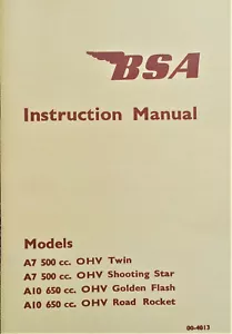 BSA A10 A7 Motorcycle Manual Shooting Star Golden Flash Road Rocket Book - Picture 1 of 5