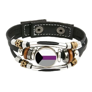 Demisexual Pride LGBTQ Brown Leather Bracelet And Velvet Gift Bag - Foto 1 di 4