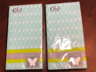Set of 2 IDEAL HOME RANGE IHR 16 Pk LILLY LIME Aqua Print Paper Guest Napkins - Image 1 of 3
