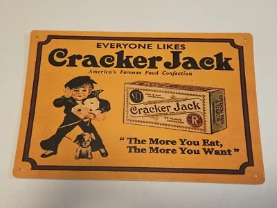 Cracker Jack Sign, Retro Rustic Candy Popcorn, Caramel Tin Sign 11.25x7.5" - Image 1 of 4