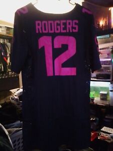 Aaron Rogers Nike On Field Womens Long Jersey Dress Pink Breast Cancer Size L