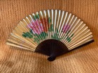 Asian Floral Cherry Blossom Double-Sided Fan Wall Décor, Vintage, 15.75 x 9 in