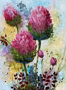 Allium. Original abstract acrylic painting on paper. 16'' x 12''. - Picture 1 of 6