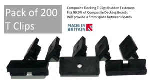Pack of 200 - Composite Decking Clips Hidden Fixing Fasteners Plastic T Clips - Picture 1 of 5