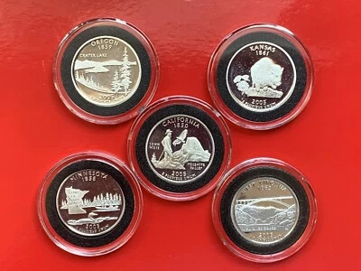 2005 S State Quarters Silver GEM Proof 5-Coins Set CA OR MN KS WV States SF Mint - Image 1 of 4