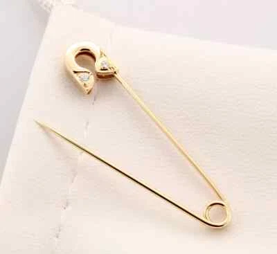 14k yellow gold Plated safety pin Diamond brooch (0.05ctw Diamonds) - Image 1 of 4