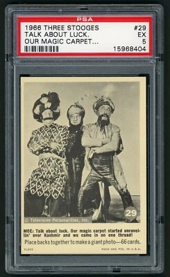 1966 Fleer Three Stooges Card #29 Tslk About Luck Our Magic Carpet... PSA 5 - Image 1 of 2