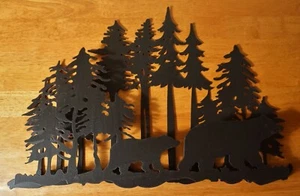 Letrero de escultura de metal de oso y cachorros negros de 18" bosque rústico cabaña decoración del hogar - Imagen 1 de 6
