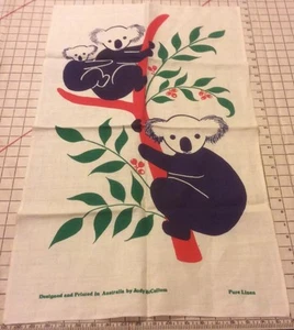 Koala Judy Mccallum Art Linen Disegnato Stampato Australia Puro Lino Mamma e Bambino - Foto 1 di 8