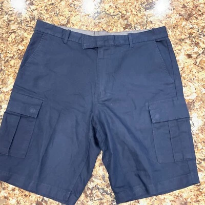 Sz 34 x 10 Claiborne Shorts Mens chinos flat front Cargo pockets Navy Blue - Image 1 of 4