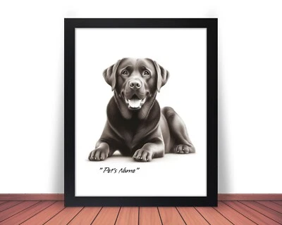 Framed Personalized CHOCOLATE Lab LABRADOR Photo DOG NAME Picture 8x10 11x14 P9 - Image 1 of 4
