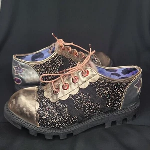 Irregular Choice Gold Multicolor Glitter Fur Oxford Lace Up Loafers Size 40 - Picture 1 of 10
