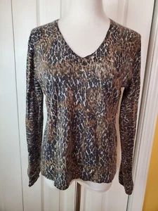Tweeds 100% Cashmere Animal Print V Neck Size XL Women's Sweater - Picture 1 of 9