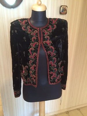 Vintage Adrianna Papell Boutique Evening Beaded Encrusted Jacket Black Gold - Image 1 of 4