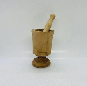 Vintage 1970s Wooden Mortar & Pestle Garlic Herb Spices Crusher Hand Carved X - Picture 1 of 10