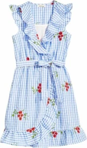 Girls Jumpsuit Romper One Piece Girls Size 10 Floral Embroider Gingham Monteau - Picture 1 of 5
