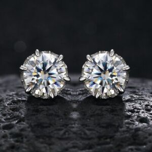5mm Crystal Zircon 2 Ct 925 Sterling Silver Stud Earrings For Women Wedding