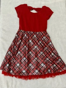 Justice Red Plaid Sequin Dress Size 10 Girls Christmas Holiday Party - Picture 1 of 5