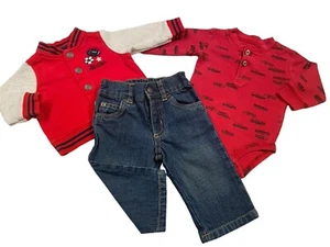 Boy Outfit 3-Piece Set Carters Size 3M Fall Winter Sports Jacket One Piece Jeans - Picture 1 of 7