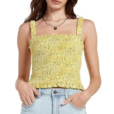 NWT Volcom Wanna Have Sun Floral Smocked Ruffle Cami Tank Top Women's Size XL - Image 1 of 4