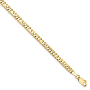 3.2mm, 14k Yellow Gold, Solid Beveled Curb Chain Anklet or Bracelet - Picture 1 of 15