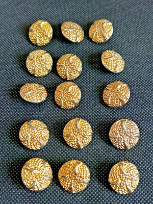 Lote De Colección De 14 Botones De Metal De Vástago Diseño Molinete Tono Dorado Brillante Y Texturizado Foto 1 de 4