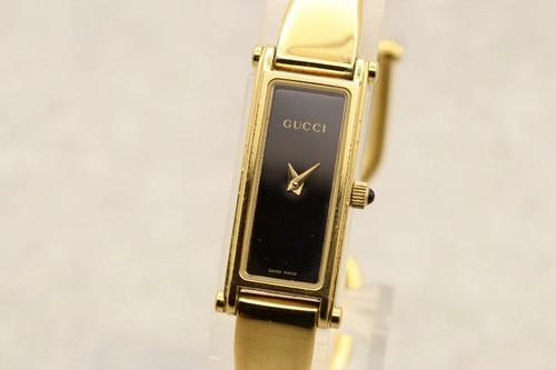 [Ecc+5] Orologio Donna Vintage GUCCI 1500L Cassa Oro Quadrante Nero Quarzo