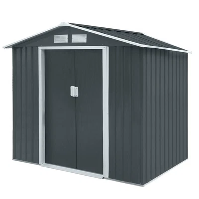 HATTORO S100 Metall-Gerätehaus Satteldach Geräte-Schuppen Gartenhaus Anthrazit - Bild 1 von 4