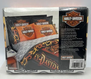 Harley Davidson Twin Sheet Set Flame Rider Fireball Flat Fitted Pillowcase - Picture 1 of 5