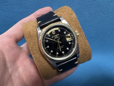 Reloj para hombre Cyma Daydate vintage esfera diamante negro 36 mm automático Foto 1 de 4