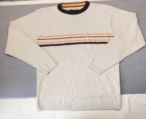J.G. Hook Herren L Baumwolle Pullover Creme Streifen Strick Rundhals Vintage Pulli - Bild 1 von 10