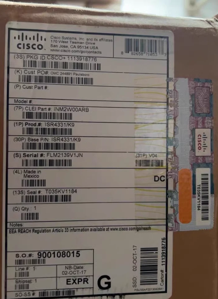 Genuine Cisco Factory Sealed ISR4331/K9 W/ Warranty Clean - Image 1 of 1