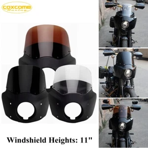 Black Headlight Fairing 11'' 3-Color Windshield w/ Mount Kit For Low Rider S 114 - Picture 1 of 15