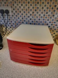 VINTAGE ATLANTA STORAGE BOX 6 TRAY FILING CABINET SYSTEM RED WHITE INSTRUCTIONS - Picture 1 of 8