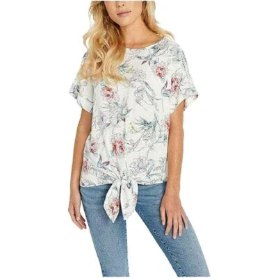 Buffalo David Bitton Sz M Peoni Tie Front Top Short Sleeve Boxy Summer 3067 - Image 1 of 4