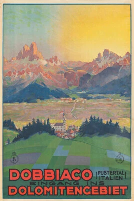 Pared de viaje italiana vintage de 20"x30" Dobbiaco Dolomita Montañas Dobbiaco Foto 1 de 3