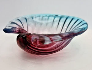 PORTACENERE VINTAGE ITALIANO MURANO A COSTINE CONCHIGLIA 6" ROSSO/BLU ALFREDO BARBINI c1950 g - Foto 1 di 8