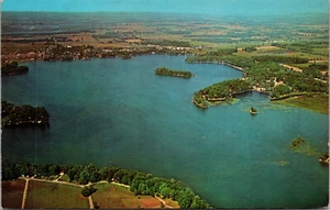 Postal de colección años 60 Webster Lake vista aérea North Webster Indiana IN sin usar - Imagen 1 de 2